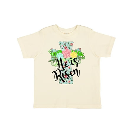 

Inktastic He is Risen Floral Print Cross with Beautiful Flowers Gift Toddler Boy or Toddler Girl T-Shirt