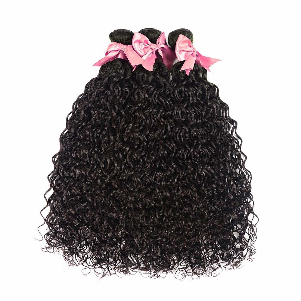 Brazilian Human Hair Water Wave Bundles with Frontal Unprocessed Virgin Brazilian Hair Extensions Natural Color