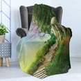 thumbnail image 4 of Fantasy Soft Flannel Fleece Throw Blanket, Gazebo at the Top of a Hill with Stone Stairs and Flowers Medieval Land, Cozy Plush for Indoor and Outdoor Use, 50" x 60", Multicolor, by Ambesonne, 4 of 5