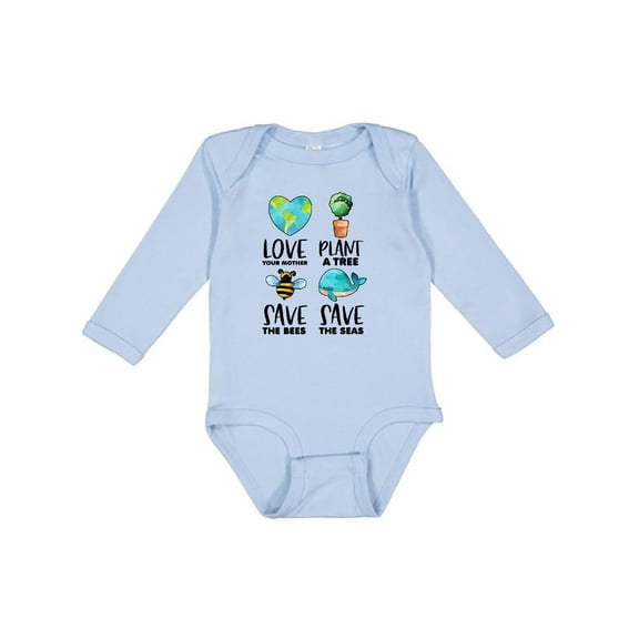 Inktastic Earth Day Plant a Tree Save the Bees Save the Seas Love Your Mother Earth Boys or Girls Long Sleeve Baby Bodysuit