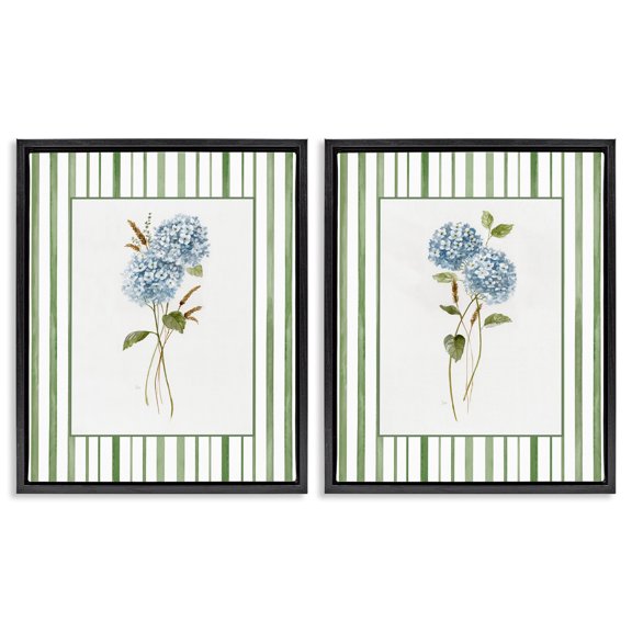 Stupell Industries Wheat & Hydrangea Sprigs 2 Piece Black Framed Floater Canvas Set, design by Nan