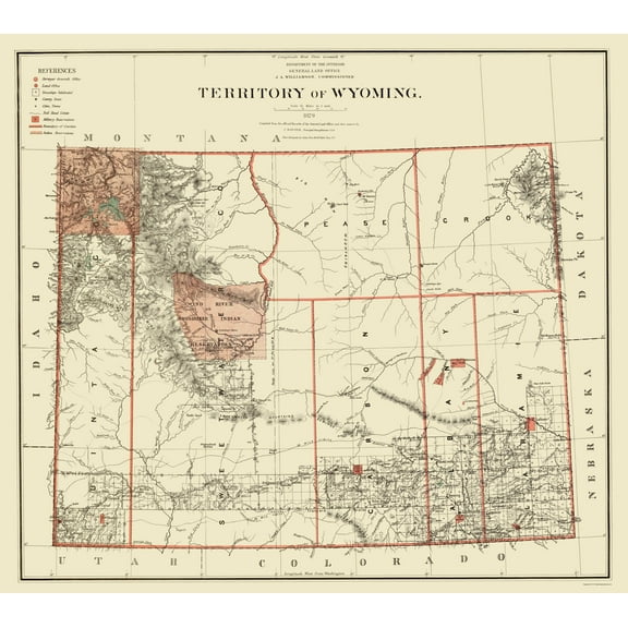 Historic State Map - Wyoming - Bien 1879 - 23 x 25.81 - Vintage Wall Art