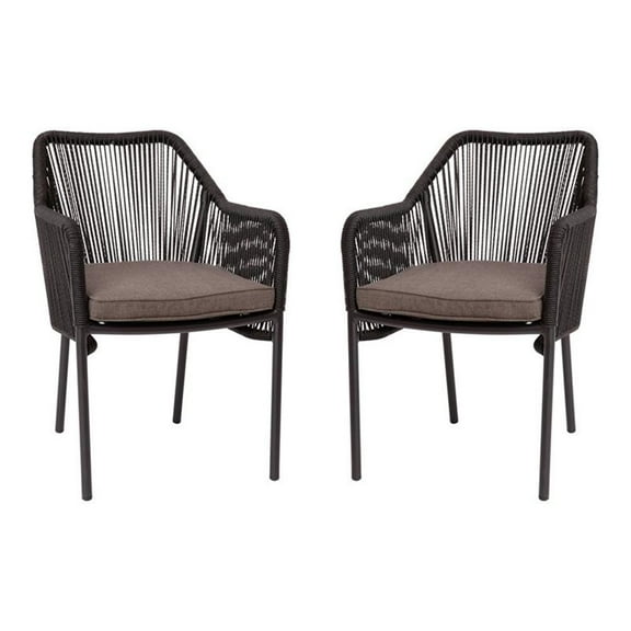 Bowery Hill Stacking Aluminum Club Chairs in Black/Gray (Set of 2)