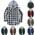 thumbnail image 2 of Men Plaid Long Sleeve Hooded Shirts Button Work Drawstring Casual Tops Cardigan, 2 of 9
