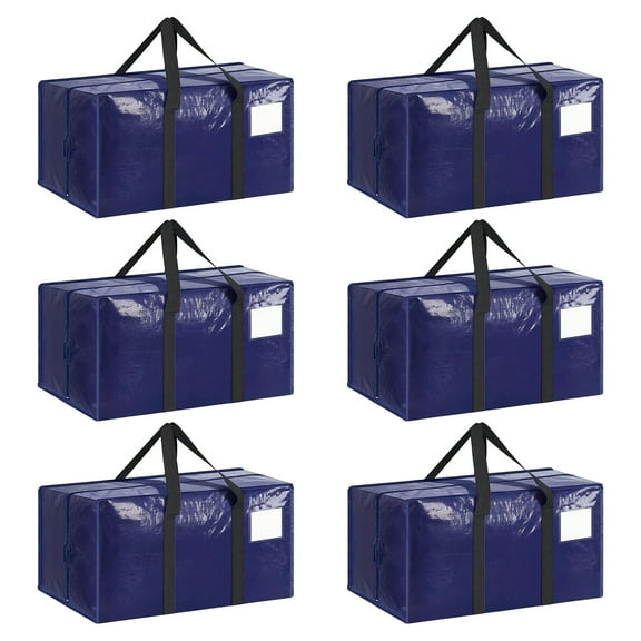 Torio 6-Pack 90L Heavy Duty Moving  Bags with Strong Zipper and Reinforced Handles, Large Clothes Totes for Moving & College Dorm, Dark Blue