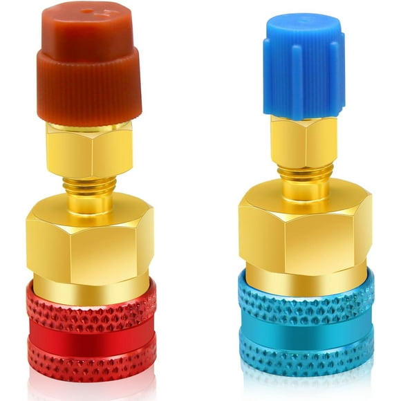 2Pcs R1234yf to R134a Adapter, Quick Couplers Kit R1234yf Refrigerant Recharge Kit, High/Low Side R134a to R1234yf Adapters for R1234yf/R134a Car Ac Refrigerant System Evacuation Recharging, Red, Blue