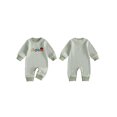 thumbnail image 2 of Cenuakty Baby Boy Fall Romper Waffle Stripe Print Embroidery Long Sleeve Jumpsuits, 2 of 9