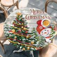 thumbnail image 2 of Snowman Christmas Round Tablecloth, Fitted Table Cover with Elastic for 36"-44" Round Tables, Xmas Tree Ball Snowflake Winter Wooden Table Cloth Outdoor Indoor Dinning Party Waterproof Tablecloths, 2 of 7