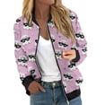 thumbnail image 1 of Chaqueta bomber con estampado de dibujos animados para mujer, ligera, con cremallera, informal, abrigo de moda, 1 of 5