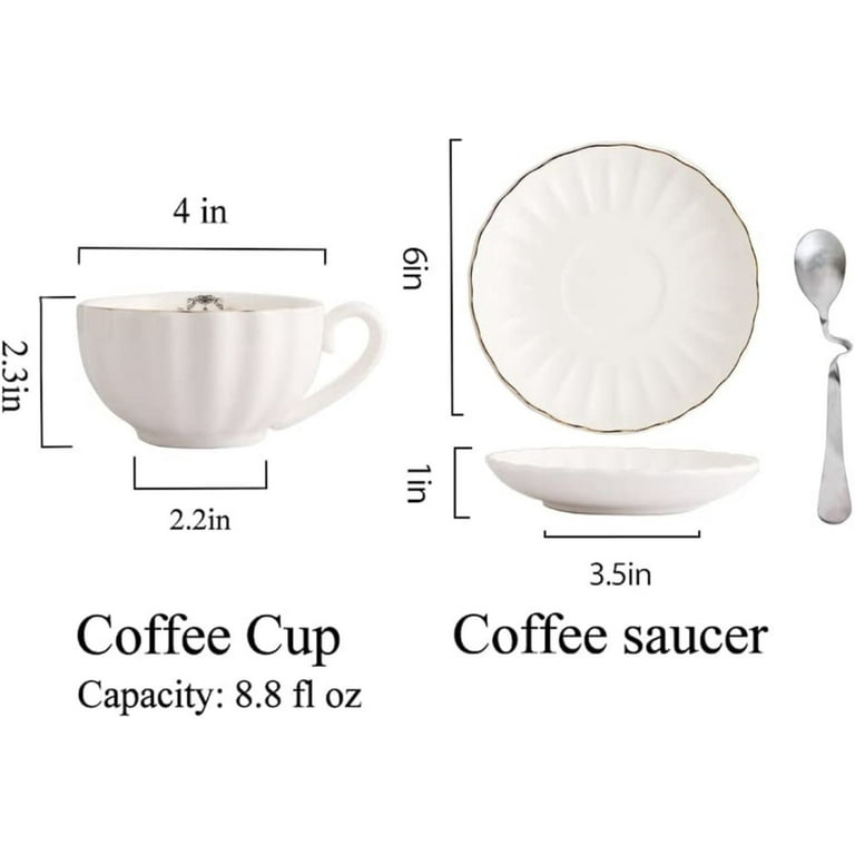 Sweejar Porcelain Espresso Cups with Saucers, 4 Ounce Stackable