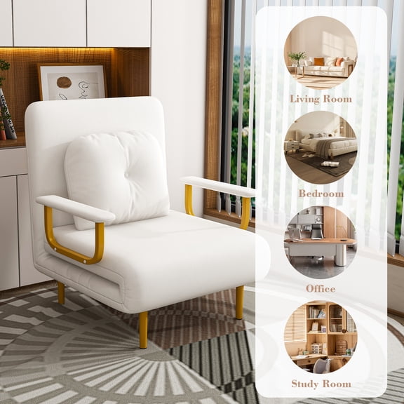 Chicdaze Modern White 3-in-1 Convertible Sleeper Chair Bed with 5-Position Adjustable Backrest, Folding Chair Couch & Accent Chair with Pillow, Chair Bed Sleeper for Adults, Home Office