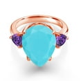 thumbnail image 2 of Gem Stone King 6.80 Ct Green Turquoise Purple Amethyst 18K Rose Gold Plated Silver Ring (Size 9), 2 of 5