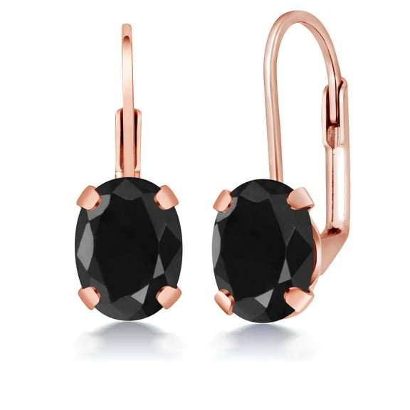 Gem Stone King 3.32 Cttw Oval Black Sapphire Rose Gold Plated Leverback Earrings for Women | Gemstone Birthstone | Oval 8X6MM