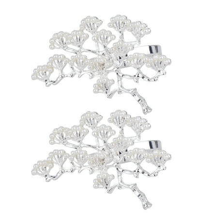 

2 Pcs Pearled Pine Shaped Alloy Napkin Rings Napkin Holder Serviette Buckles for Banquet Party Dinner Table Decoration (Silver)
