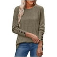 thumbnail image 2 of BiZtdJrK Womens Ribbed Knit Sweaters Solid Casual Button Cuffs Long Sleeve Shirts Fashion Clothing Tunics or Tops Wear with Leggings, Brown, S, 2 of 8