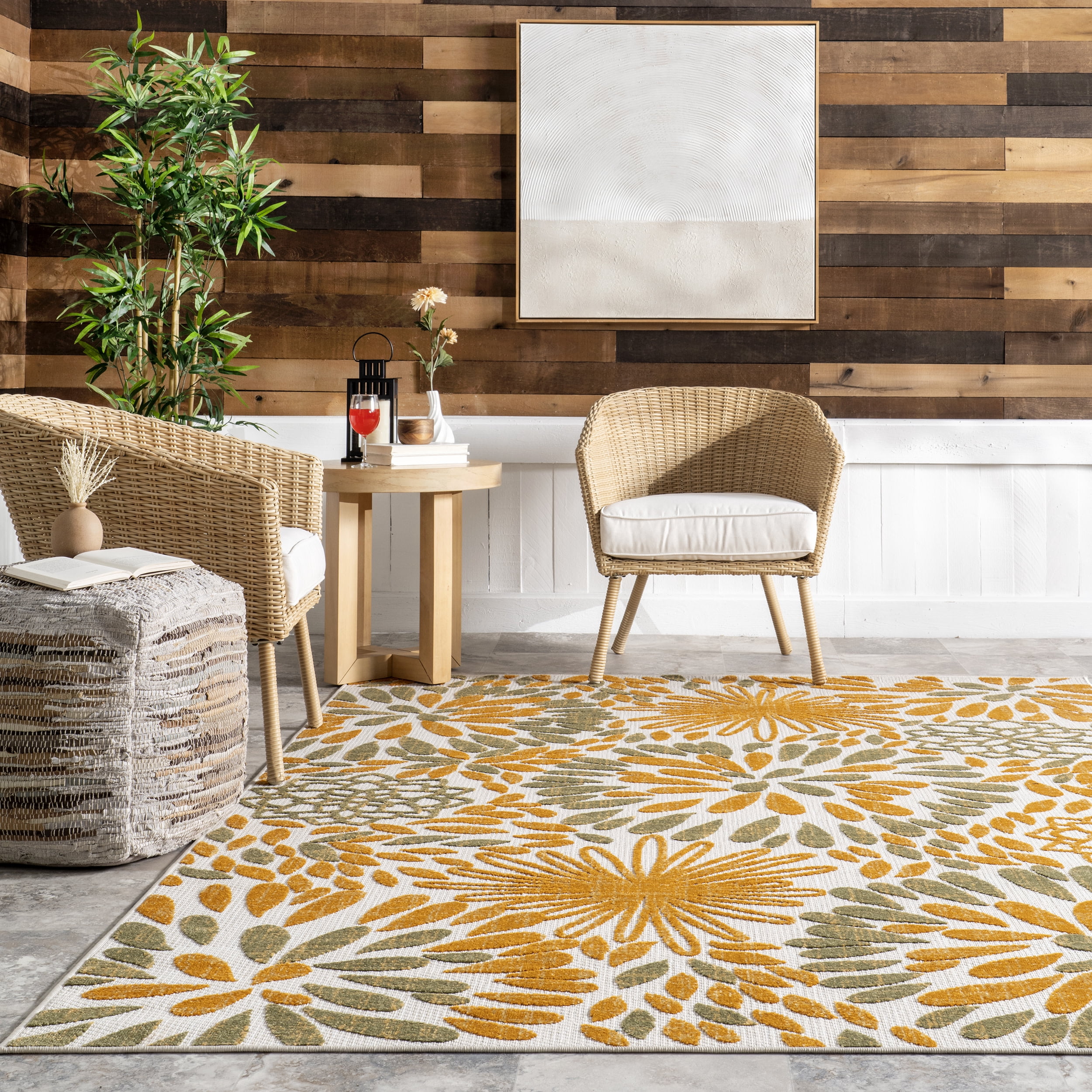 nuLOOM Monique Floral Indoor/Outdoor Orange 5' x 8' Modern Area Rug