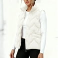 thumbnail image 2 of Women's Puffer Jacket Vest with Pockets Sleeveless Plus Size Full-zip Winter Warm Coat Stand Collar Outerwear (M, Beige), 2 of 7