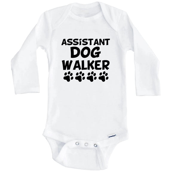 Assistant Dog Walker Funny One Piece Baby Bodysuit (Long Sleeve), 0-3 Months White