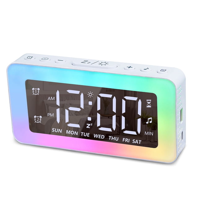Monstrate Digital Clock Luminous Button Control Mirror Surface Function Apartment Snooze Volume Alarms Dorm Sound Home 8 Adjustable Type3