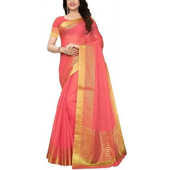 Accessorize Kingdom Women's Cotton Silk Gold stripes Kota Doria Saree