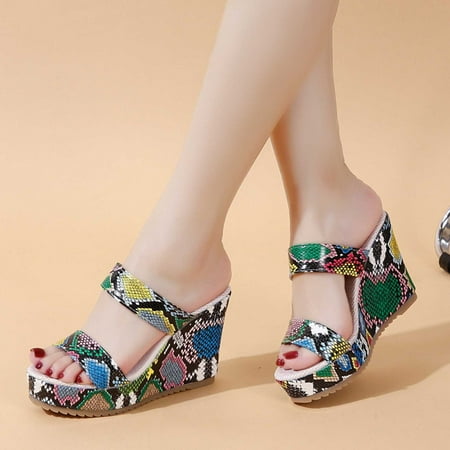

Leesechin Heels for Women Deals Women s Plus-size Wedge Fish Mouth Snake Print Platform High-heeled One-line Sandals Clearance