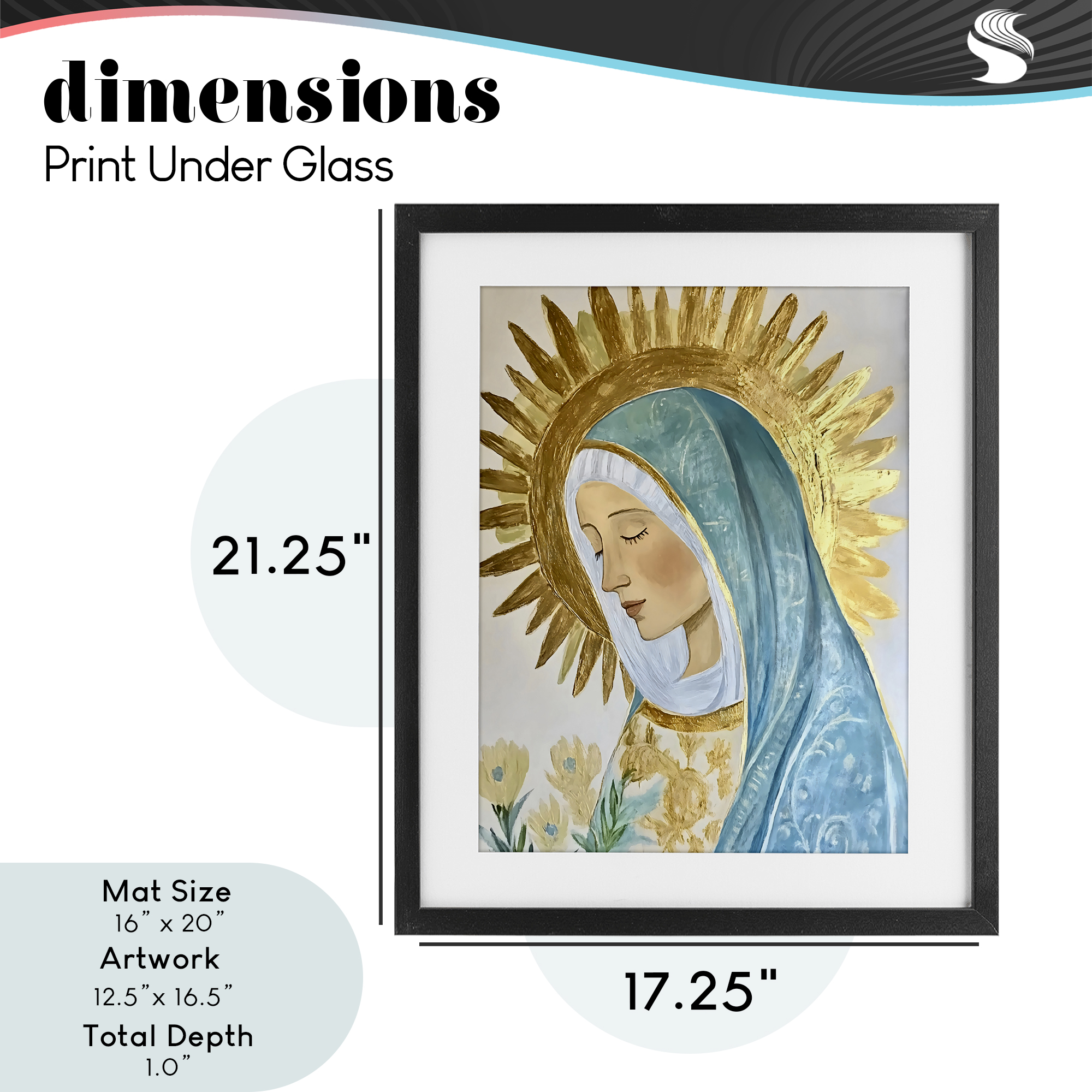 Holy Mary In Gold Black Framed Print Under Glass, design by Franklyn Gregory