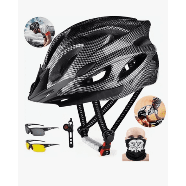 Casco Xtellar De Bicicleta Unisex+luz De Bicicleta+gafas+mascara Color Negro