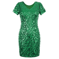 thumbnail image 2 of PrettyGuide Women Sequin Dress V Neck Sparkle Short Sleeve Bodycon Stretchy Mini Party Dress Green S, 2 of 6
