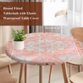 thumbnail image 4 of Pink Boho Round Tablecloth, Fitted Table Cover with Elastic for 55"-60" Round Tables, Vintage Abstract Tribal Decorative Oriental Table Cloth Outdoor Indoor Dinning Party Waterproof Tablecloths, 4 of 7