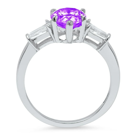 2.5 ct Pear Cut Natural Amethyst Three-Stone Engagement Ring for Women in 18K White Gold
