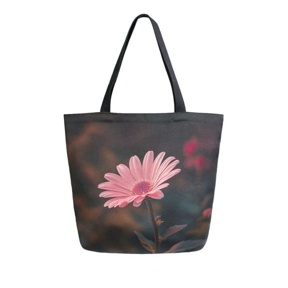 Durable Canvas Tote Bag with Zip Pocket Bags for Woman Shoulder Versatile Carryall for Everyday Use A Pink Daisy Flower