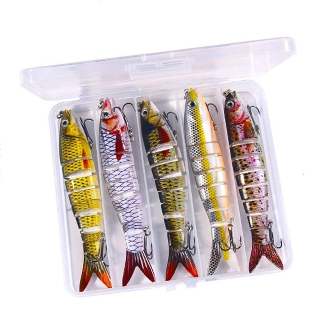Yihuala 5Pcs Multiple Section Artificial Fish Lures Fishhooks Jointed Swimbait Crankbait Fishing Realistic 3D Sinking Swim Baits