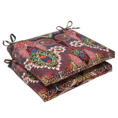 Set of 2 Black Paisley Maze Outdoor Patio Squared Seat Cushions 18.5