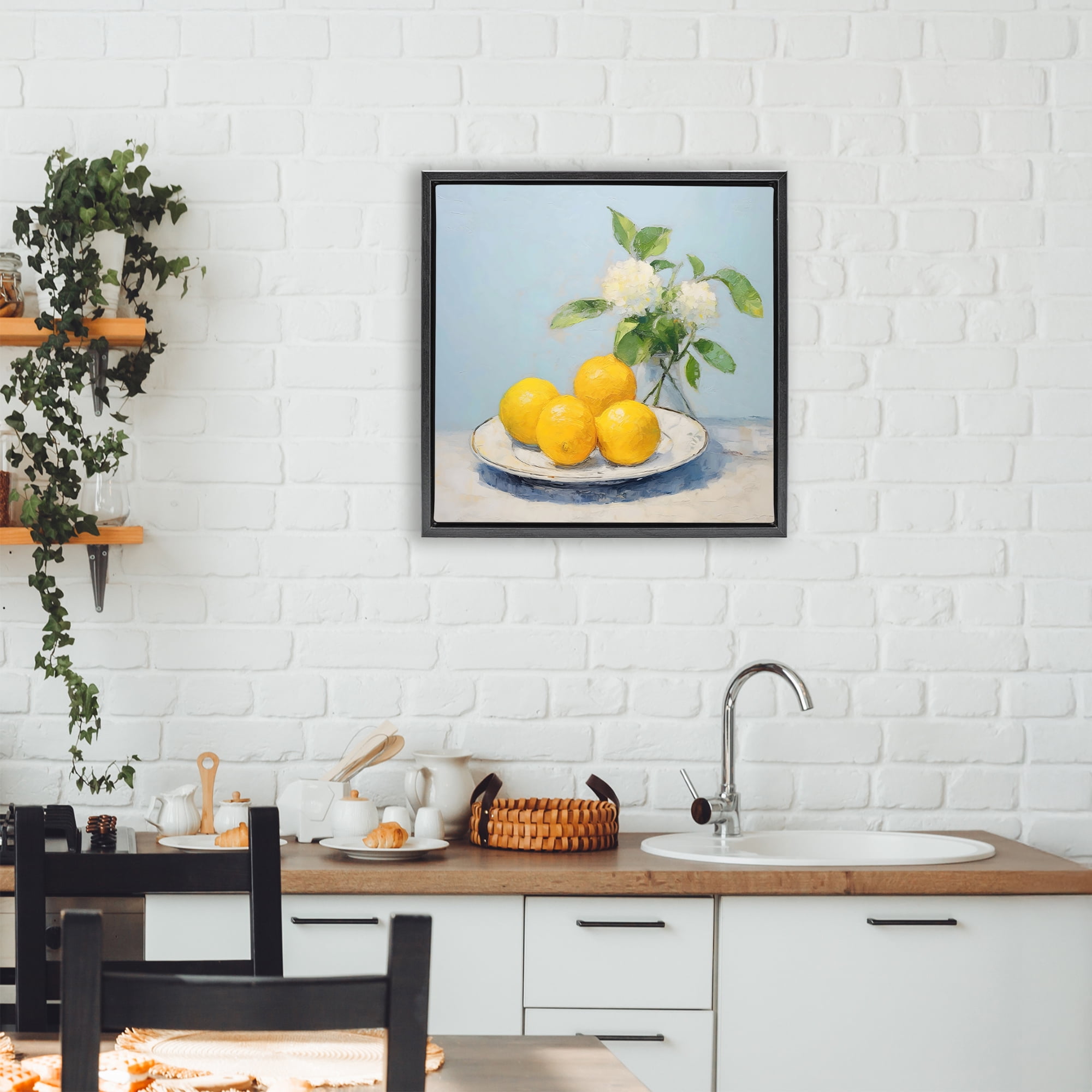 Stupell Industries Vase of Flowers and Lemons Black Framed Floater Canvas Wall Art, design by Creative Studio