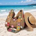 thumbnail image 2 of Homellea Crochet Knit Tote Bag, Boho Shoulder Bag with Colorful Granny Square Floral Strap, Hollow Out Summer Carryall Purse for Beach, Travel, Shopping and Casual Outfits, 2 of 5
