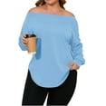 thumbnail image 3 of Plus Size Women Solid Color Long Sleeved Off Shoulder Casual Irregular Hem Shirt Tops, 3 of 6