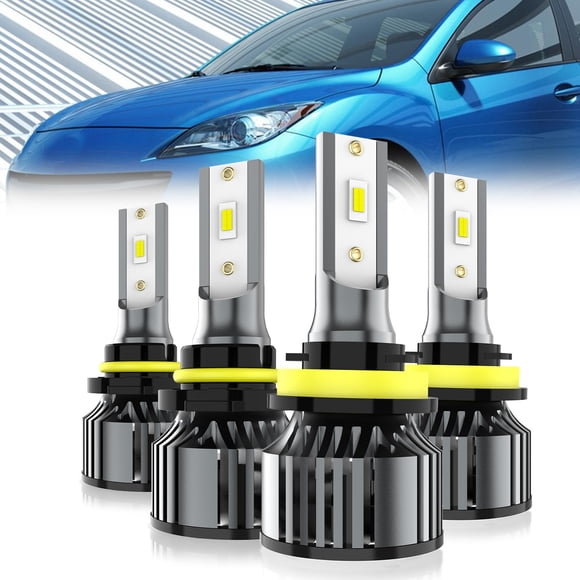 LECCIBUB LED Headlight Bulbs Compatible With Mazda 3 2010-2018,9005 High Beam + H11 Low Beam Light Bulb,6500K White,Plug and Play,Pack of 4