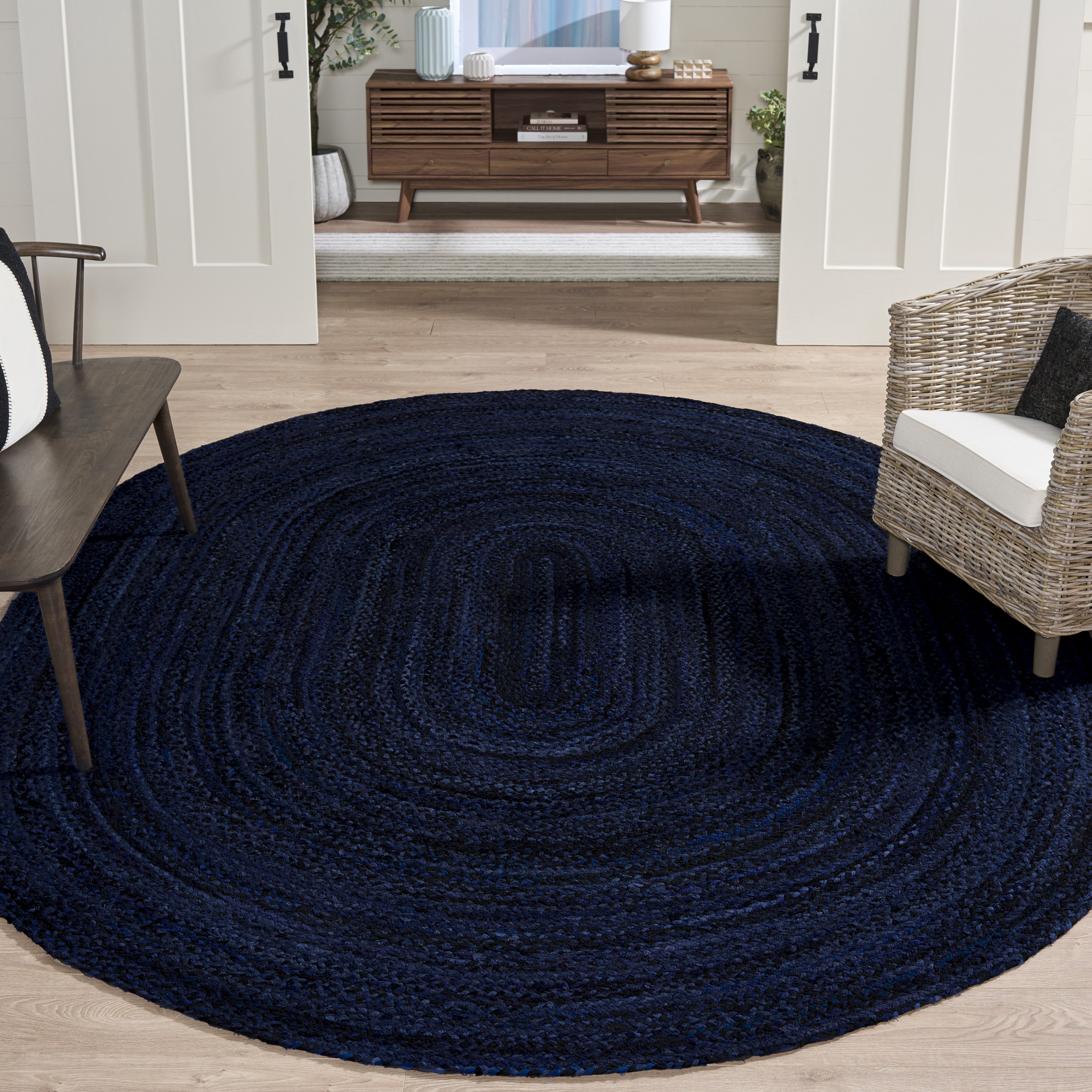 Safavieh Braided Calvin Transitional Cotton Reversible Area Rug, Navy/Black, 6' x 8' Oval