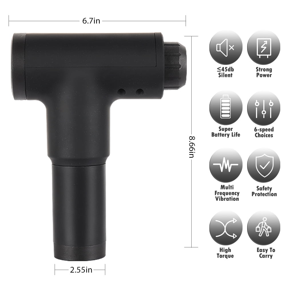 6 Speeds Standard Range Ergonomic Massage Gun - Stealth Black, 2020
