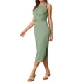 thumbnail image 4 of INSPIRE CHIC Robe Midi Sans Manches Décontractée pour Femmes, Taille Croisée, Vert Clair m, 4 of 5