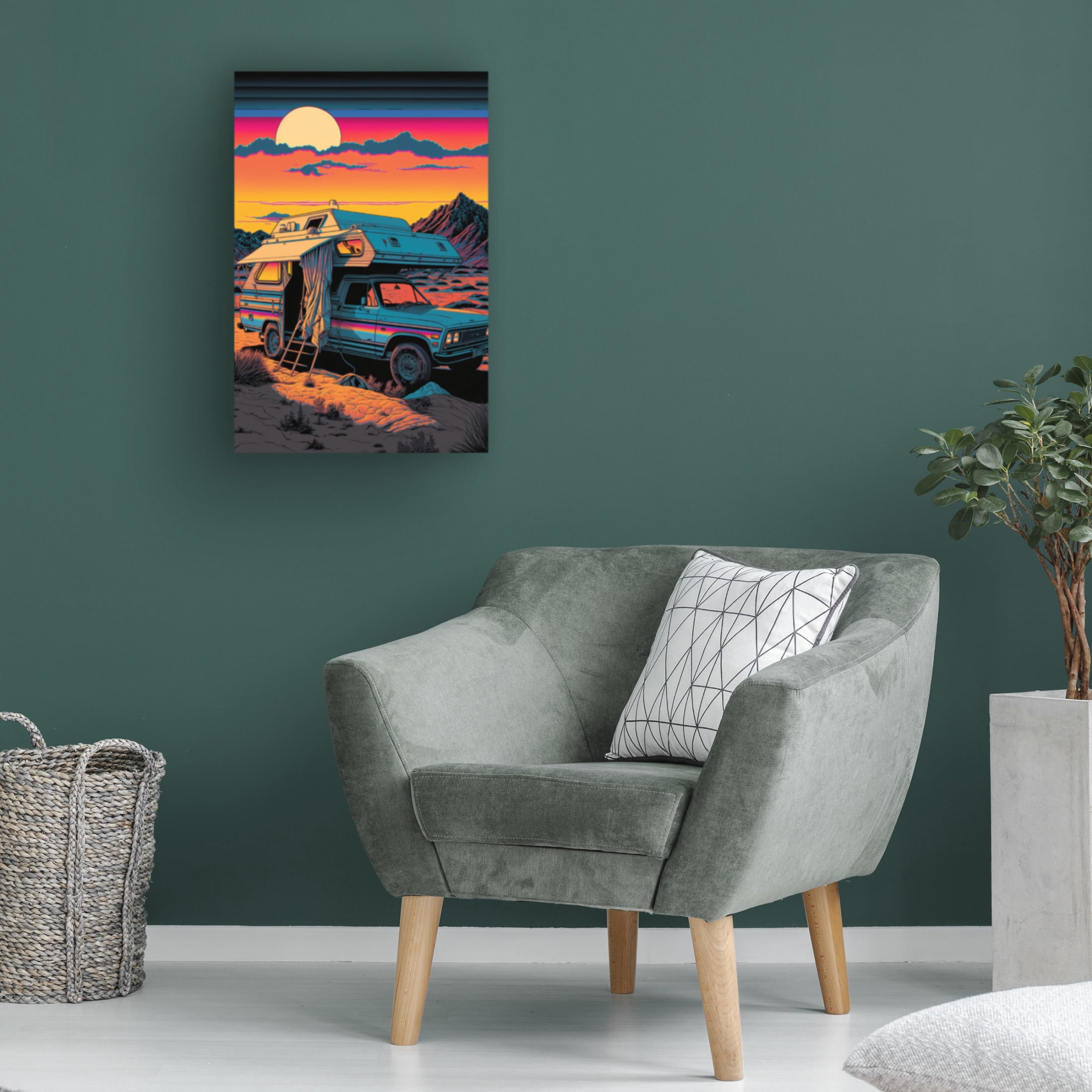 Canvas Wall Art - Ray Heere 'Silkscreen Pickup Truck At The Campsite 5' Wall Art for Living Room, Bedroom, or Office Décor by Trademark Fine Art - 16 x 24 Inches