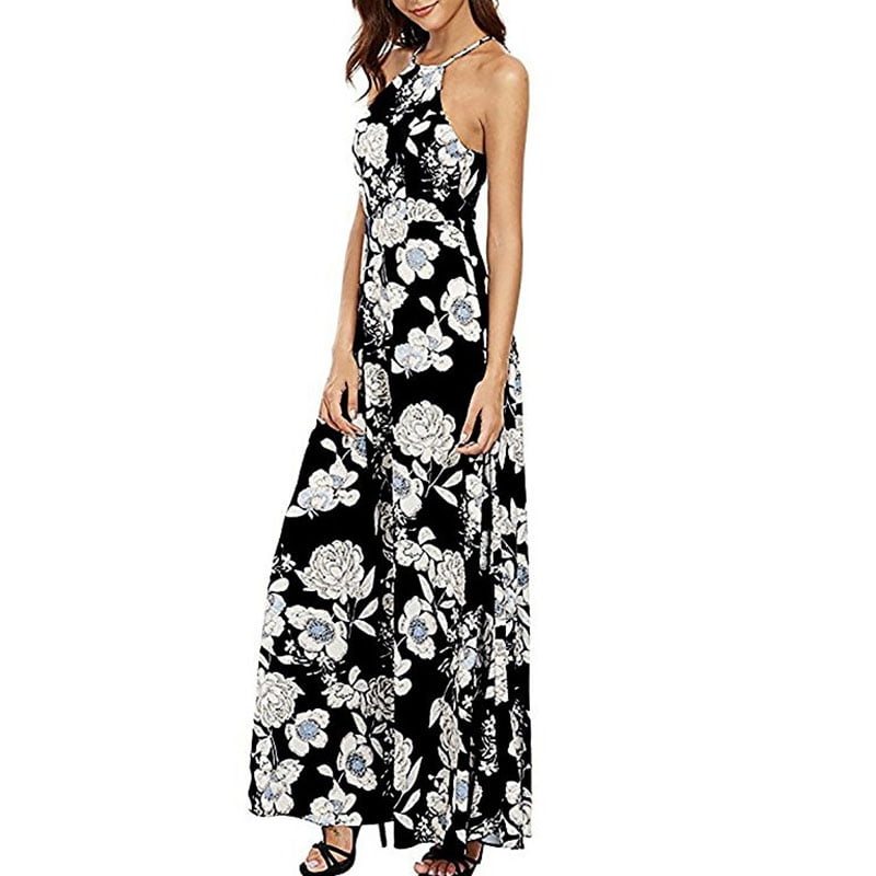 Vista Women's Summer Fashion Maxi Dress Halter Neck Floral Print