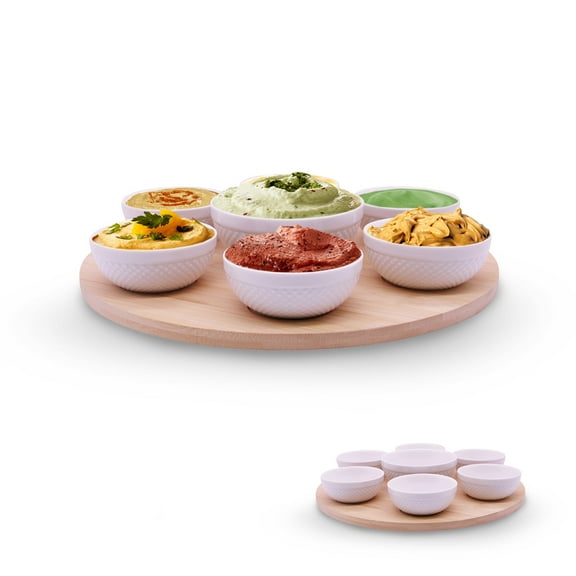 7 Ceramic Bowl With 1 Bamboo Tray