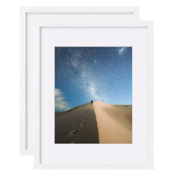 KINLINK 11x14 Picture Frames White Photo Frames with Plexiglass for Picture 8x10 with Mat or 11x14 without Mat Composite Wood Picture Frames for Table Top and Wall Mounting Set of 2