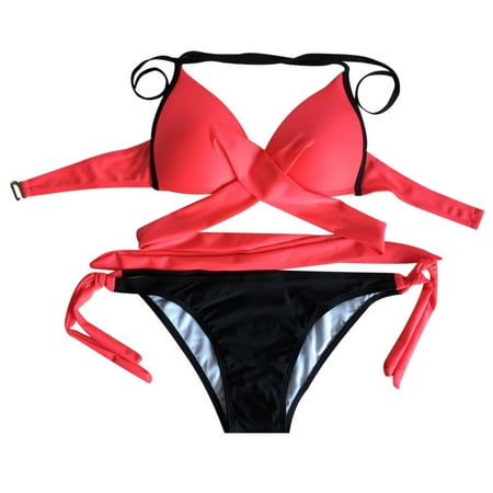 Ploknplq Women s Two-piece Swimsuit Bikini Padded Swimsuit Push-up Swimwear Set Bathing Women Bra Swimwears Tankinis Set Summer Swimwear Watermelon Red S
