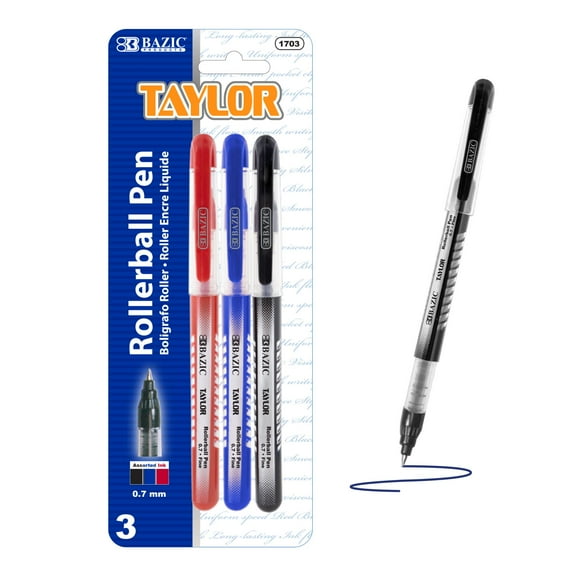 BAZIC Taylor Assorted Color Rollerball Pen 0.7mm w/ Regulator, (3/Pack), 1-Pack