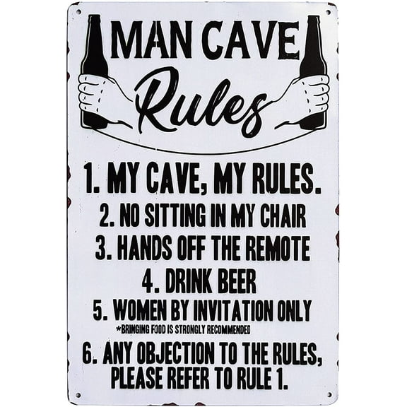 Funny Man Cave Rules Sign Vintage Beer Metal Sign for Home Garage Man Cave Room Bar Decor 8X12Inch