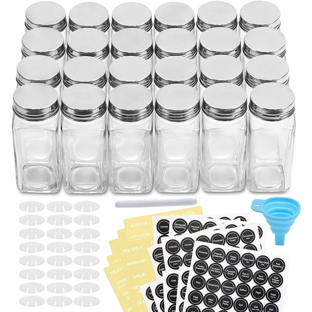 AOZITA 24 Pcs Glass Spice Jars/Bottles - 4oz Empty Square Spice Containers with Spice Labels - Shaker Lids and Airtight Metal Caps - Silicone ...