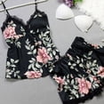 thumbnail image 3 of 2Pcs Women Satin Silk Sleepwear Lace V Neck Tops + Long Pants Pyjamas Set, 3 of 5