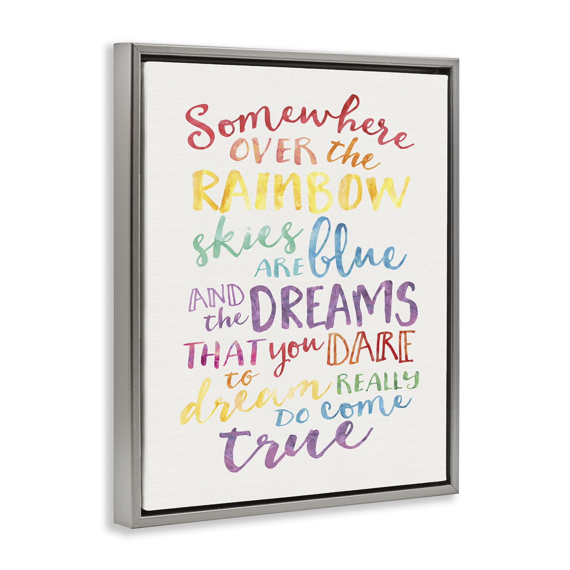 Stupell Industries Rainbow Lyrics Watercolor Art for Kids Painting Gray Floater Framed Canvas Art Print Wall Art, 25 x 31